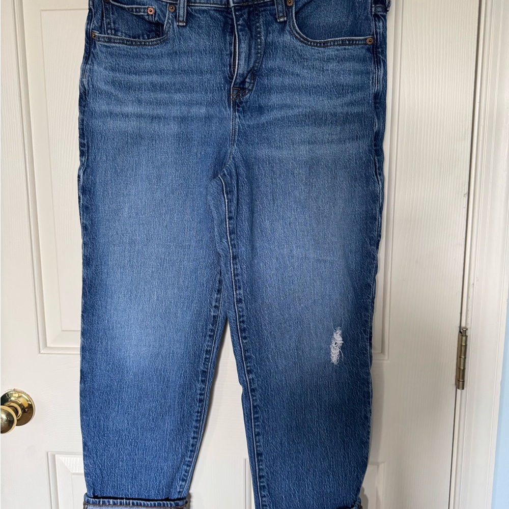J. Crew Blue Boyfriend Jeans Distressed Cropped